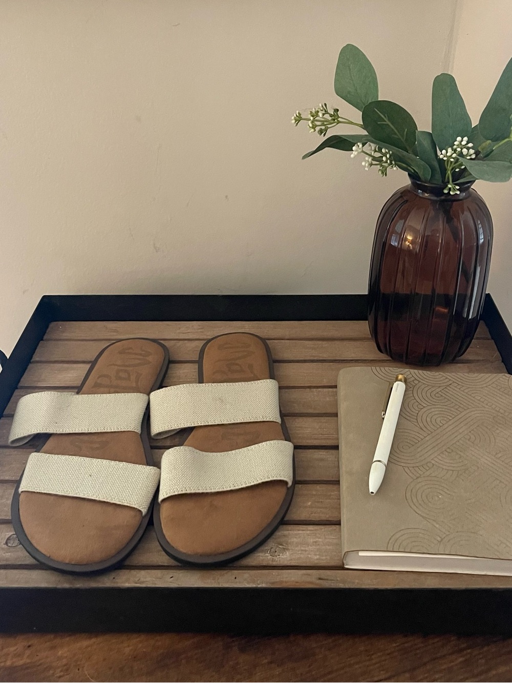 Women's Double-Strap Slide Sandals in Light Cream